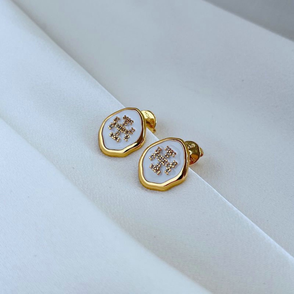 Tory Burch Elegant Gold and White Stud Earrings